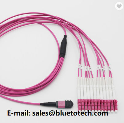 Violet MTP To LC 12 Core OM4 Fiber Optic Patch Cord Multi Mode